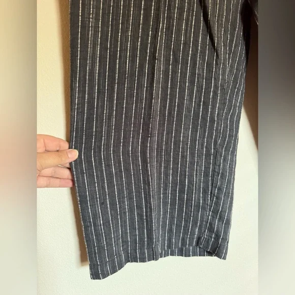 Eileen Fisher Organic Linen Pants LARGE Gray Striped Wide Leg BOHO High Rise - Picture 4 of 7